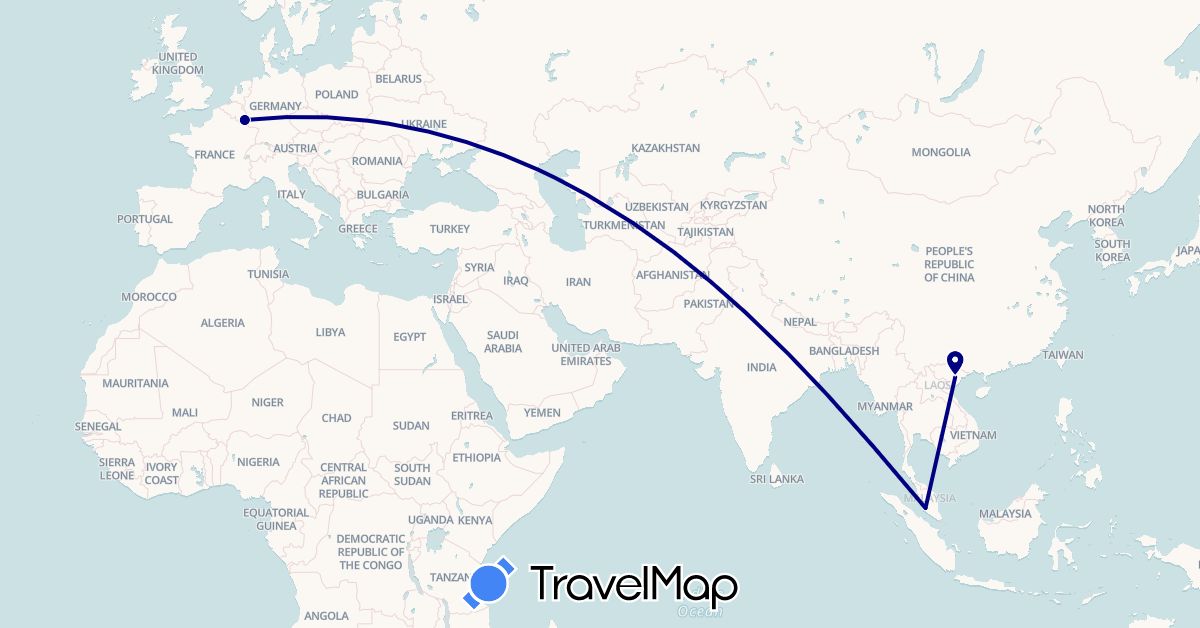 TravelMap itinerary: driving in Luxembourg, Malaysia, Vietnam (Asia, Europe)
